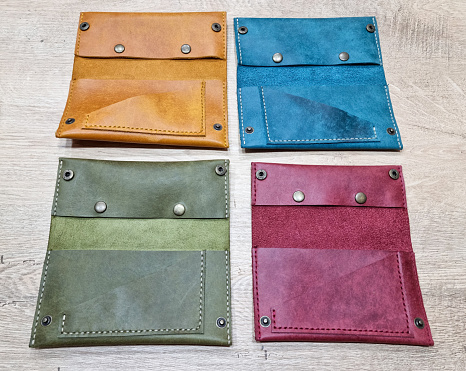 Multicolor wallet on wooden