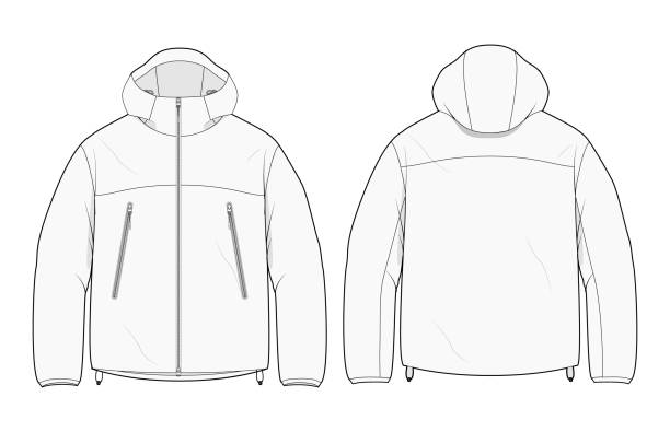 ilustrații de stoc cu hardshell rain jacket vector illustration - vederi din față și din spate - creator de modă