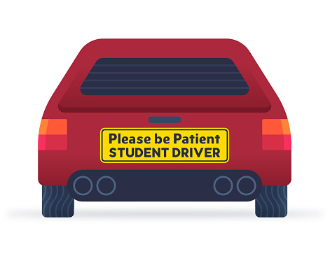Please be patient student driver vehicle car rear view.