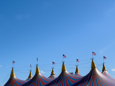 Florianópolis, SC, Brazil - November 6, 2014: view of part of the circus tent, with strings attached to the ground.