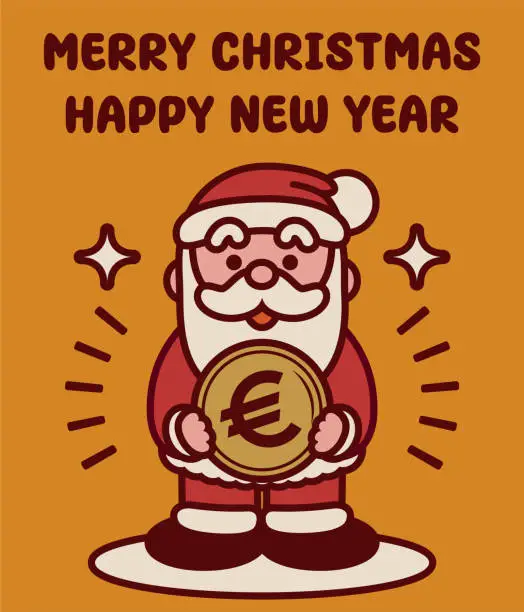 Vector illustration of Adorable Santa Claus carrying money wishes you a Merry Christmas and a Happy New Year