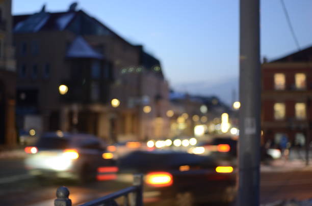 Blurred view of night city street