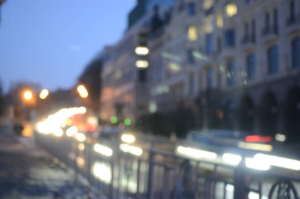 Blurred view of night city street
