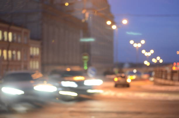Blurred view of night city street