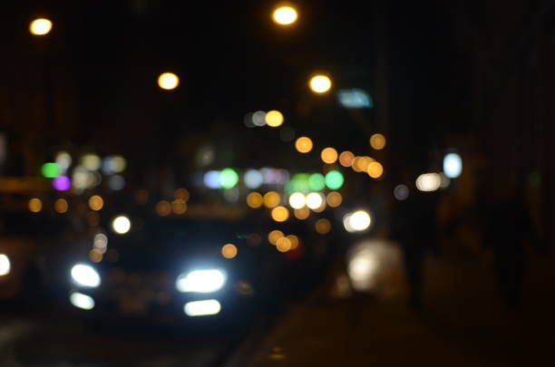 Blurred view of night city street