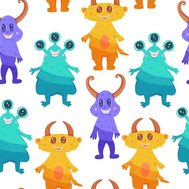 Vector illustration of Kids seamless pattern with cute monsters