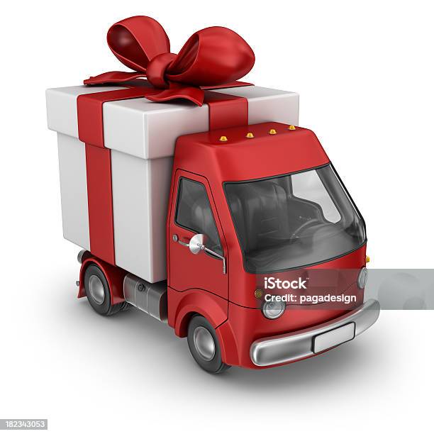 Photo libre de droit de Boîte Cadeau Rouge Camionnette De Livraison banque d'images et plus d'images libres de droit de Noël - Noël, Forme tridimensionnelle, Cadeau