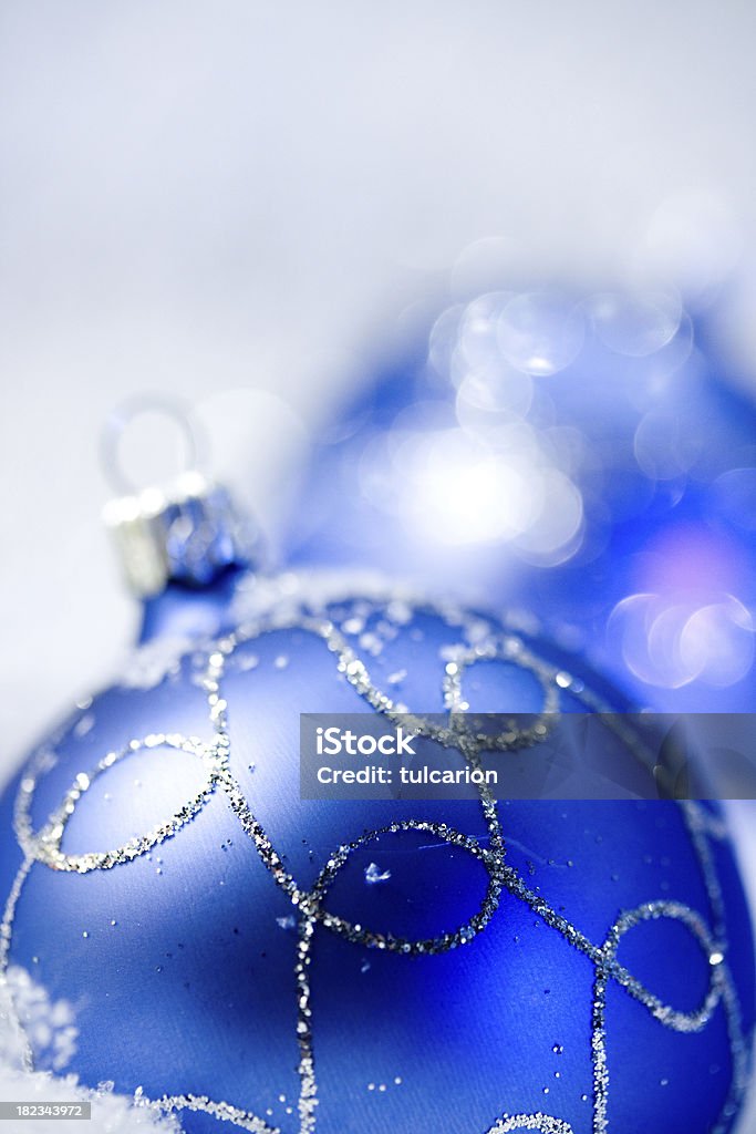Christmas balls on snow. Christmas ornament balls on snow. Blue Stock Photo