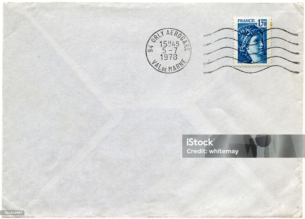 Envelope from Orly airport to England 1978 "An envelope sent to England in 1978, posted at Orly airport, south of Paris, France. Orly is France's second busiest airport.Some French mail from my portfolio. Please also see my lightboxes below." 1978 Stock Photo