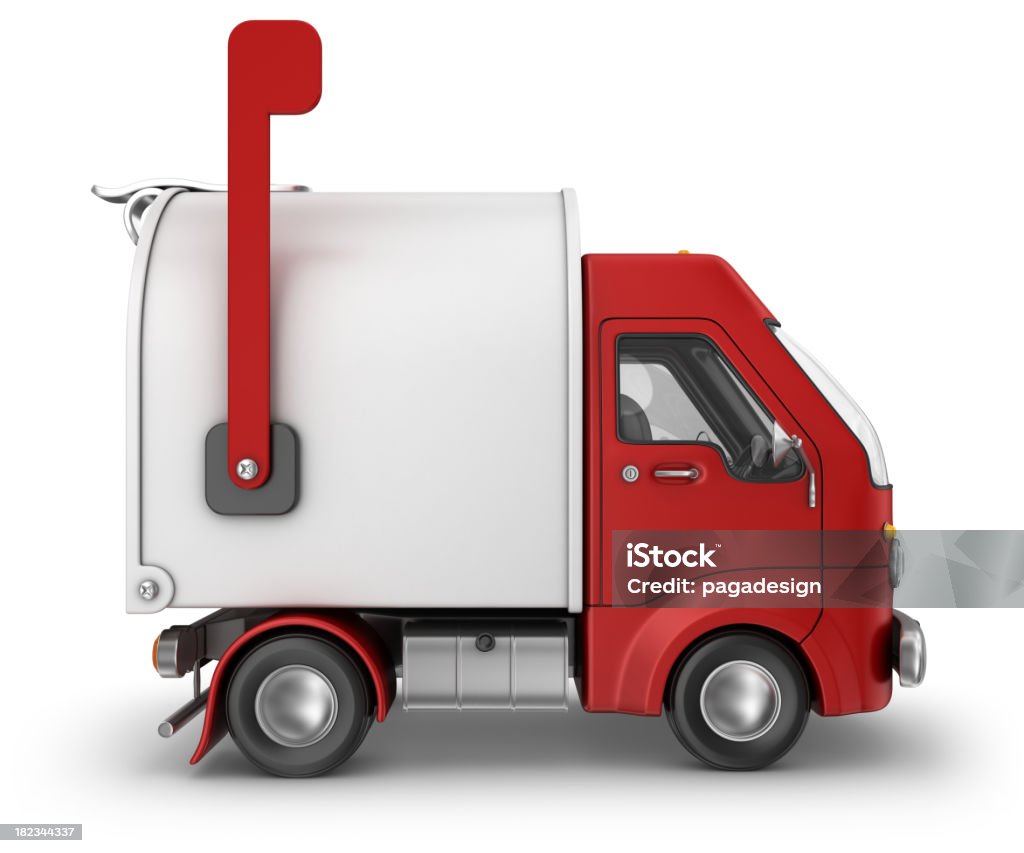 Rosso furgone di consegna di posta - Foto stock royalty-free di Cassetta delle lettere
