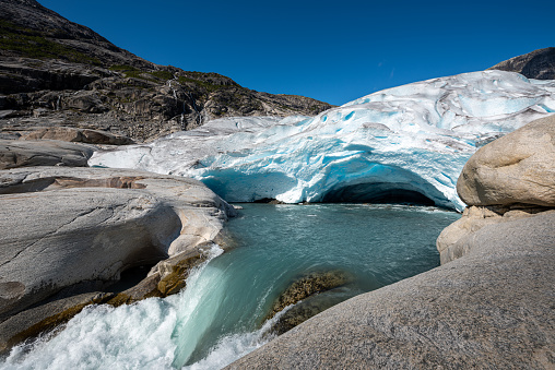 Nigardsbreen Nigar Glacier arm of Jostedalsbreen located in Gaupne Jostedalen valley Norway