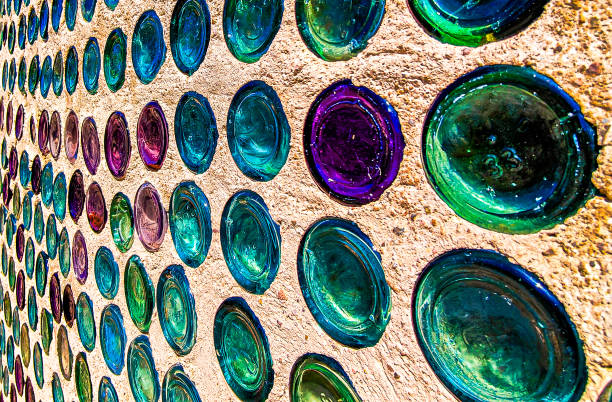 Glass bottle colorful wall. Abstract decorative glass bottle backgroud pattern
