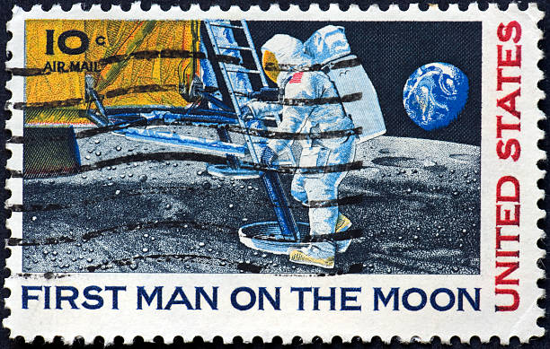 istock Vintage First man on the moon stamp, ten cents 182347706