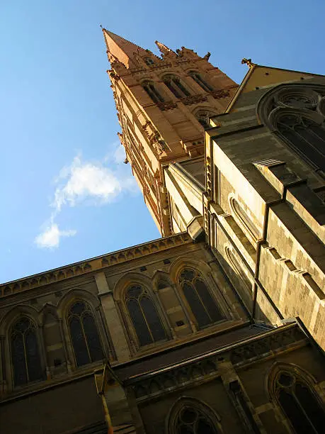 Upward view of St Paul's Cathedral, Melbourne, Australia