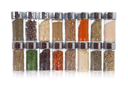 Row of jars with spices