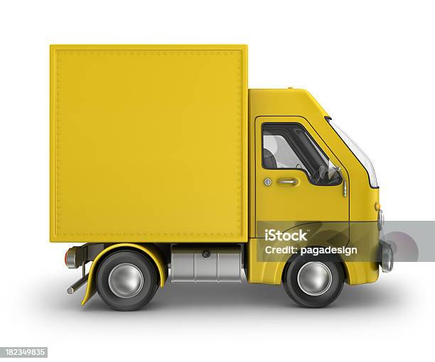 Yellow Container Delivery Van Stock Photo - Download Image Now - Three Dimensional, Truck, Delivery Van