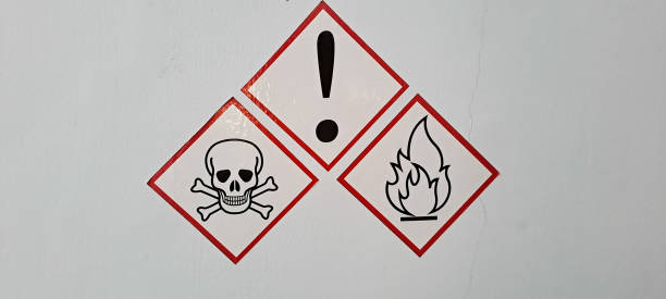 istock Flammable sign on the white wall background. Flammable materials sign 1823502471