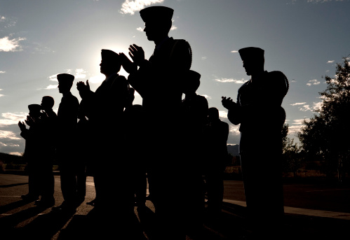 A group of uniformed soldiers clap after their commanders motivational speech. Similar Photos: