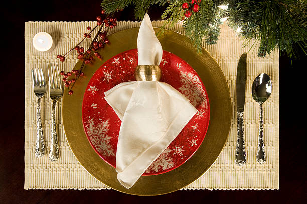 istock Beautiful Christmas Holiday Season Table Setting with Candle 182352744