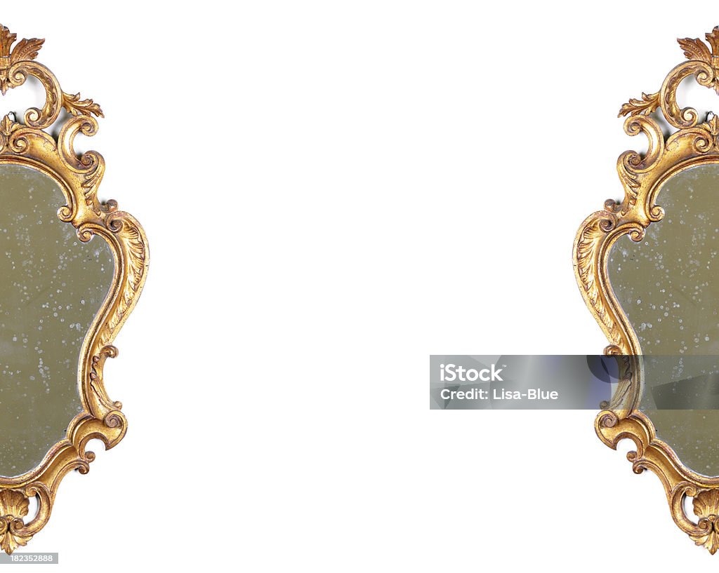 Duas meias de ouro antiga espelhos. Copiar Space.Isolated - Royalty-free Antigo Foto de stock