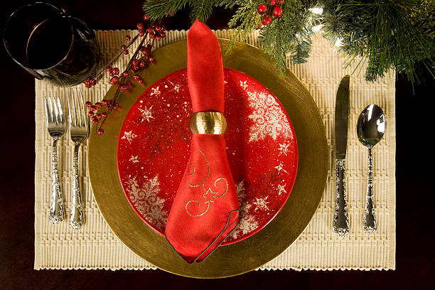 istock Beautiful Christmas Holiday Season Table Setting with Wine 182353086