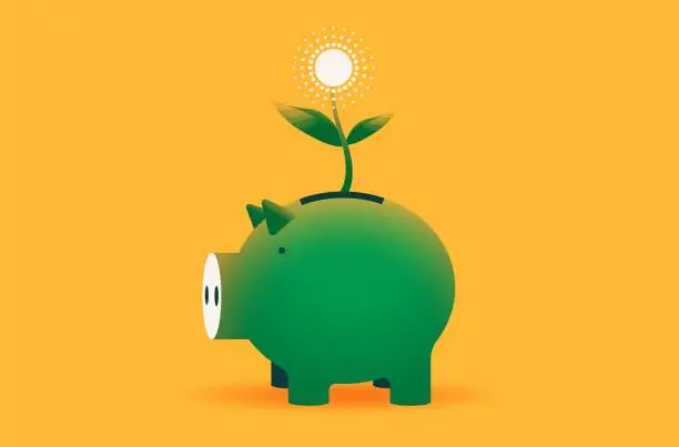 Vector illustration of Green piggy bank with a plant vector illustration