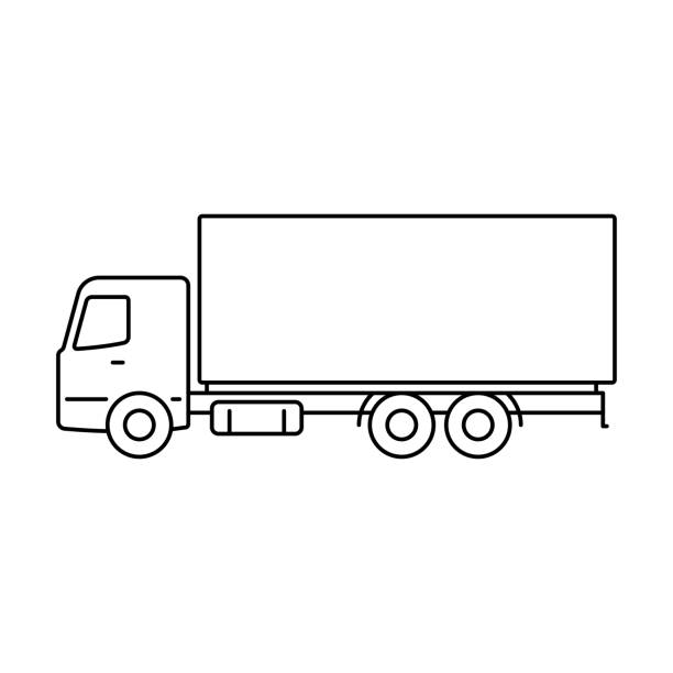 lkw-symbol. schwarze lineare silhouette. bearbeitbare striche. seitenansicht. vektor einfache flache grafische illustration. isoliertes objekt auf weißem hintergrund. isolieren. - car side view truck truck driver stock-grafiken, -clipart, -cartoons und -symbole