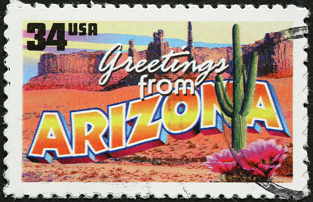 arizona desest e cato - arizona postage stamp cactus travel imagens e fotografias de stock