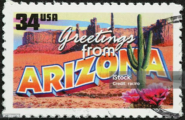 Аризона Desest И Кактус — стоковые фотографии и другие картинки Аризона - Юго-запад США - Аризона - Юго-запад США, Почтовая марка, Кактус