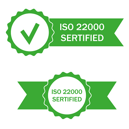 ISO 22000 certified sign. Approved stamp green icon. Certification stamp. Vector illustration. EPS 10. Stock image.