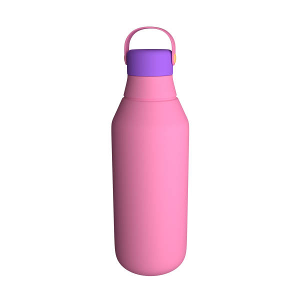 istock Pink metal water bottle with stopper isolated on white background. Front view. 3d rendering 1823551588