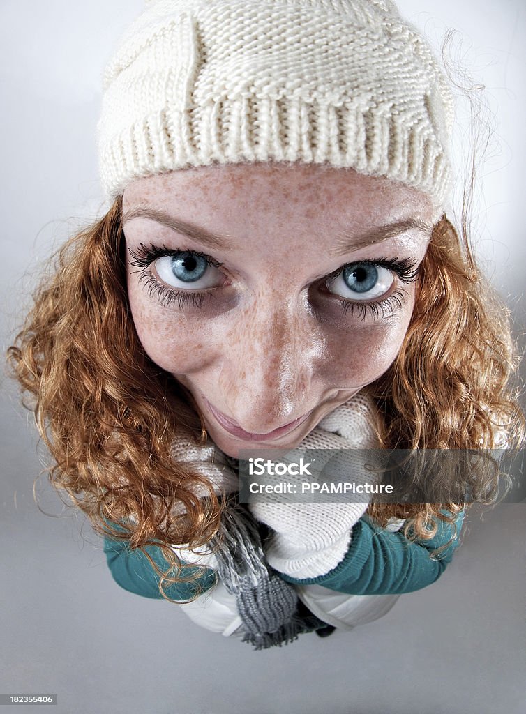 Fisheye invierno chica - Foto de stock de Humor libre de derechos