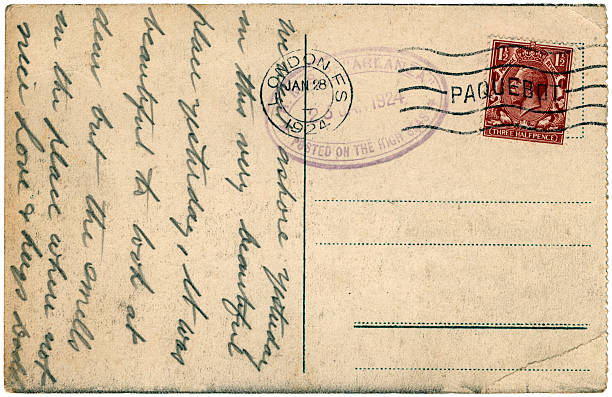 tarjeta postal enviada por paquebot rms arlanza, 1924 - 1920s style postcard old paper fotografías e imágenes de stock
