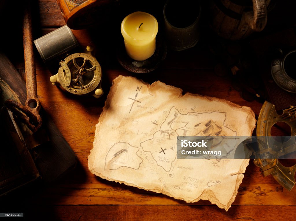 宝の地図や航海用具 - 古いのロイヤリティフリーストックフォト