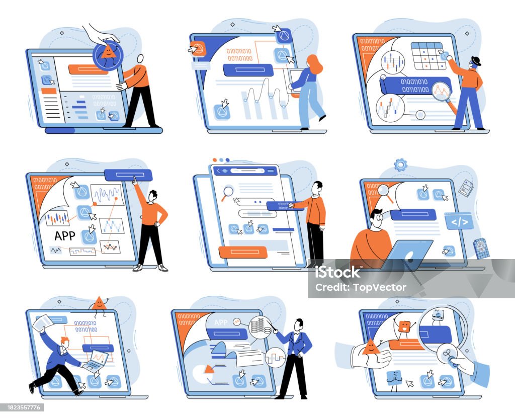 Software Testing Inspection Application Testing Metaphor Vector Software Testing Inspection Officer ...