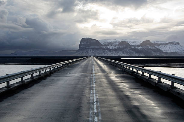 A section of Iceland's (only) ringroad No. 1 after a storm.