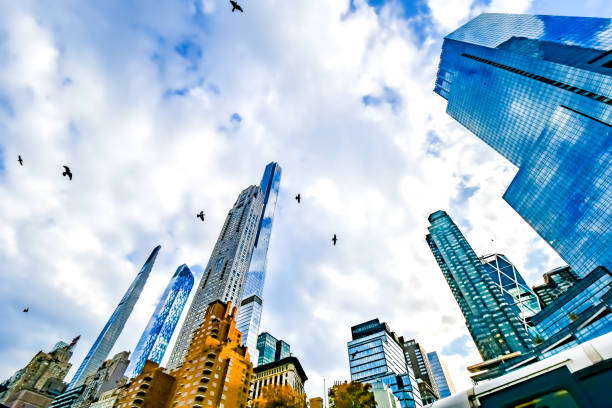 istock Exploring New York City - Looking up from Columbus Circle, Pigeons Flying 1823567862