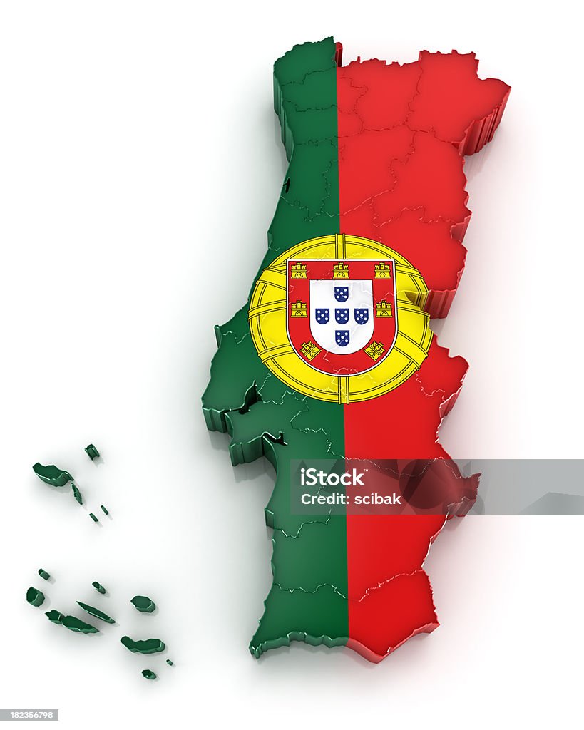 Portugal Karte mit Flagge - Lizenzfrei Atlantikinseln Stock-Foto