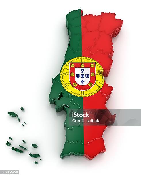 Mapa Com Bandeira De Portugal - Fotografias de stock e mais imagens de Arquipélago dos Açores - Arquipélago dos Açores, Bandeira, Bandeira de Portugal