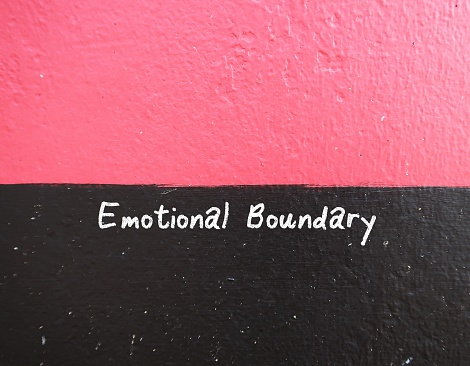 Text on copy space pink background Emotional Boundary -  frontier and bounding line which gives one sense of entitlement - personal space and privacy to conserve emotional energy and control emotions