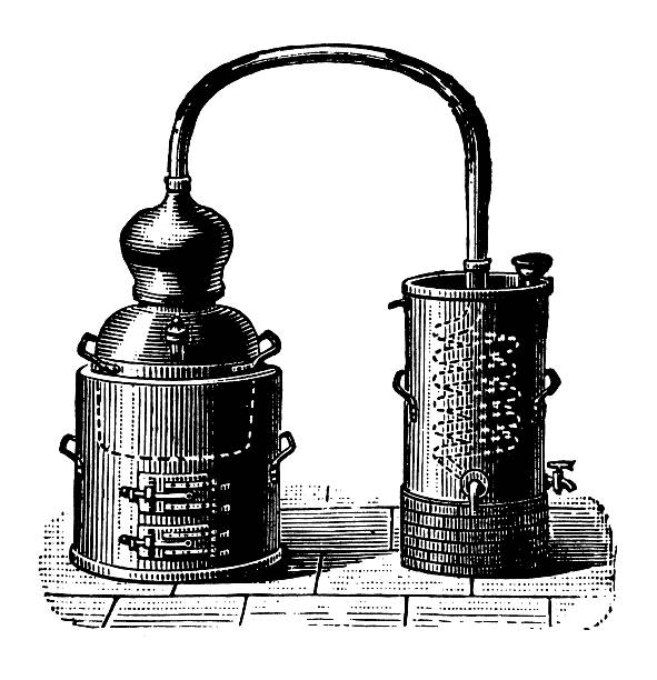ilustraciones, imágenes clip art, dibujos animados e iconos de stock de alembic/antiguos de diseño ilustración - distillation tower