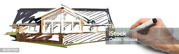 Desenhando Uma Casa - Fotografias de stock e mais imagens de Casa - Casa, Esboço, Indústria de construção