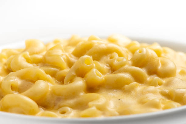 Bowl of Macaroni and Cheese on White Background