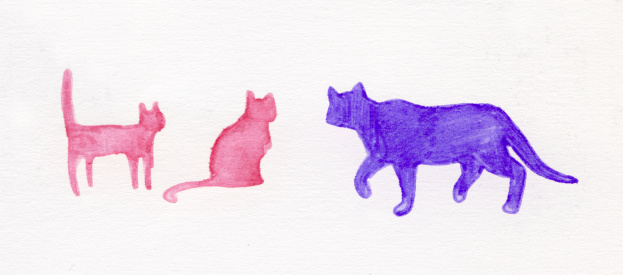 High quality scan of painted watercolor cats with nice paper texture.