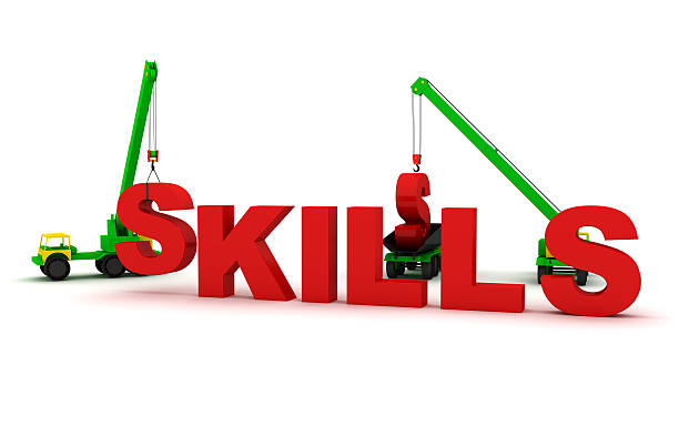 istock 3d render of the word skills placed by construction cranes 182358870
