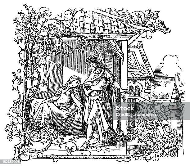 Sleeping Beauty And The Prince Stock Illustration - Download Image Now - Castle, Rose - Flower, Black And White