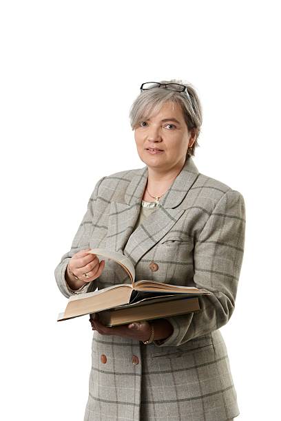 Front profile of young girl in business suit with notebook