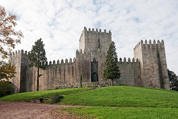 Exterior walls of the Castle de Guimare stock photo