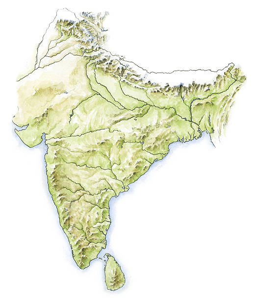 Water colour map of India This is an original hand painted map of the Indian Sub Contintent. sylhet stock illustrations