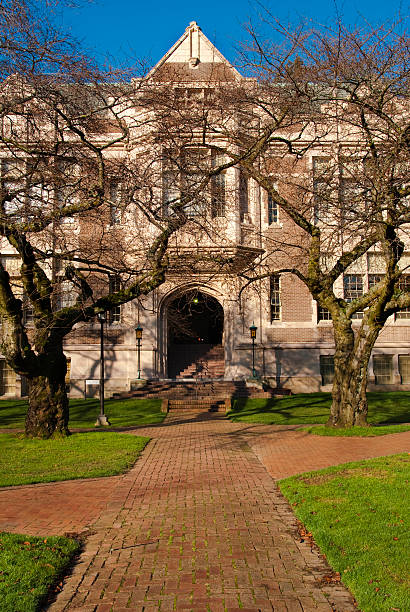 istock Brick walkway in front of university educational building 182361050